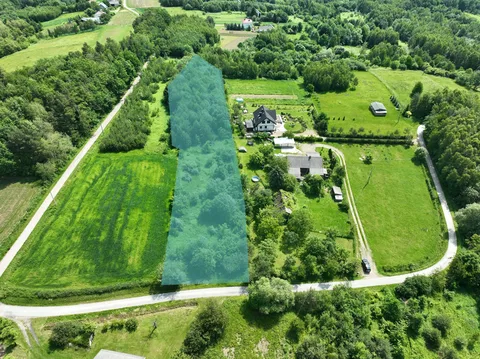 Działka z panoramą Pogórza, Ujazd — Zdjęcie z orientacyjnym oznaczeniem działki