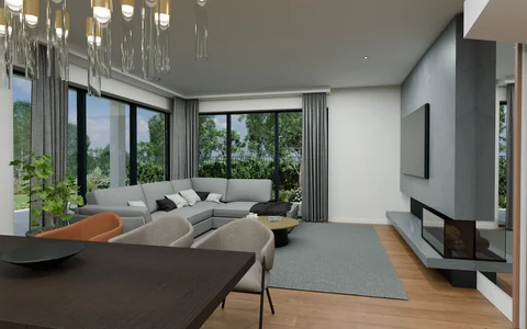 Godowa — Proposed interiors — Concept visualisation: Dining room opening to the living room, photo 2 of 12