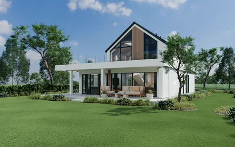 Godowa — House, terrace and garden — Concept visualisation: House from the garden, photo 1 of 8