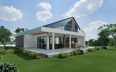 Godowa — House, terrace and garden — Concept visualisation: House and terrace from the garden corner, photo 6 of 8