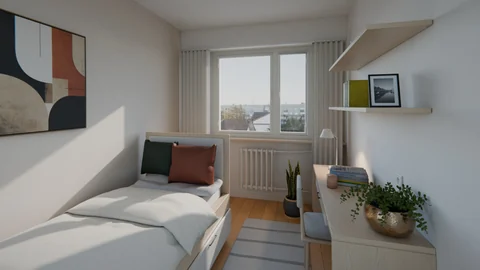 Sanok, Posada, ul. Wolna — Concept visualisations — Concept visualisation — Room by the window — bed and desk, photo 5 of 18